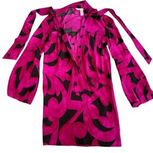 Vintage Diane von Furstenberg Akita Silk Neck Tie Shift Dress Women Size 0 Bow